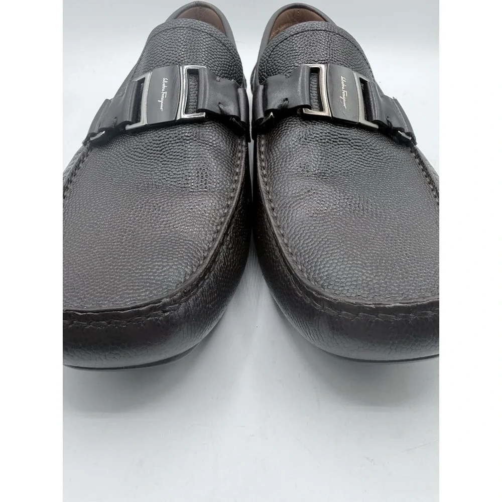 Salvatore Ferragamo Sardegna Brown Pebbled‎ Leather Driving Loafers Men's 10.5 D